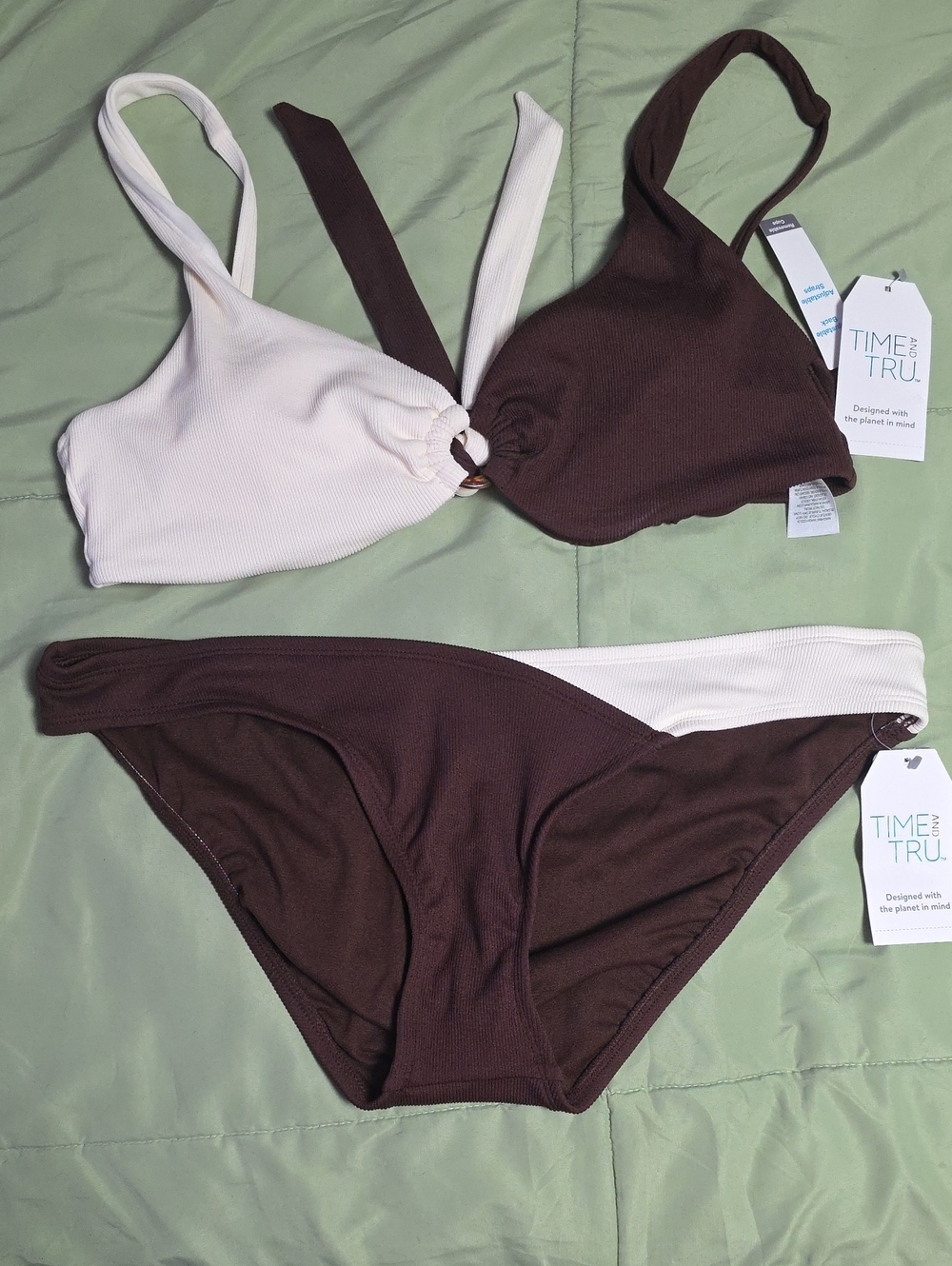 Time and Tru Ring Front Bikini Top & Cross Front Low Rise Bikini Bottoms